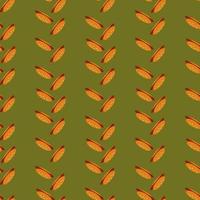 Seamless pattern with creative hot dog on green background. Vector image.