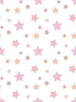 Seamless pattern with simple light pink and orange stars on white background. Vector image.