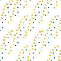 Seamless pattern in simple blue and yellow stars on white background for fabric, textile, clothes, tablecloth and other things. Vector image.
