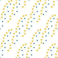 Seamless pattern in simple blue and yellow stars on white background for fabric, textile, clothes, tablecloth and other things. Vector image.