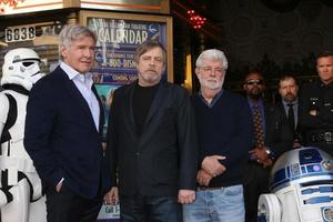 LOS ANGELES - MAR 8  Harrison Ford, Mark Hamill, George Lucas at the Mark Hamill Star Ceremony on the Hollywood Walk of Fame on March 8, 2018 in Los Angeles, CA photo