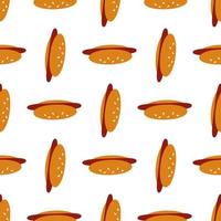 Seamless pattern with hot dog on white background. Vector image.