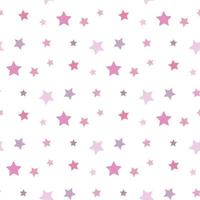 Seamless pattern with pink and light lilac stars on white background. Vector image.