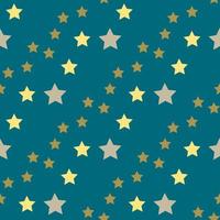 Seamless pattern with yellow and beige stars on warm blue background. Vector image.