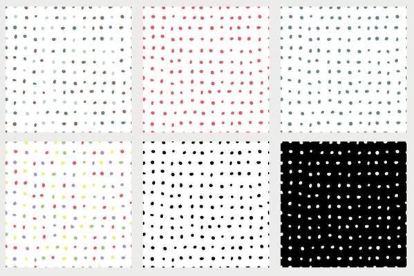 Set of seamless multicolored dotted patterns. Collection of abstract minimalistic backgrounds. Vector illustration.
