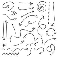 Set of doodle arrows, pointers. Vector isolated hand drawn arrows on white background.