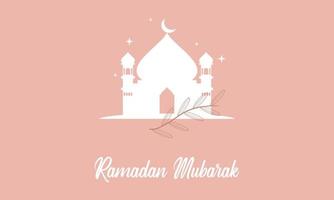 Modern style Ramadan Mubarak greeting cards with retro boho design, moon, mosque dome and lanterns vector