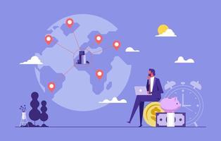 Globalization market trade adaption to local customers, product customization to cover multiple cultures around globe vector illustration. International business management concept