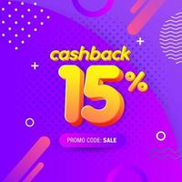 modern Banner design template with 15 percent cashback offer. Vector illustration for promotion discount sale advertising