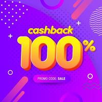 modern Banner design template with 100 percent cashback offer. Vector illustration for promotion discount sale advertising