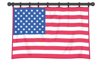 decoración de ventanas con cortinas o cortinas de terciopelo de seda de bandera en celebración del día de la independencia americana o ilustración de vector plano de doodle kawaii conmemorativo