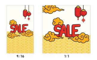 Chinese new year sale kawaii doodle flat vector illustration for story and post