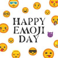 happy emoji day text and cute emoji face kawaii doodle flat vector illustration