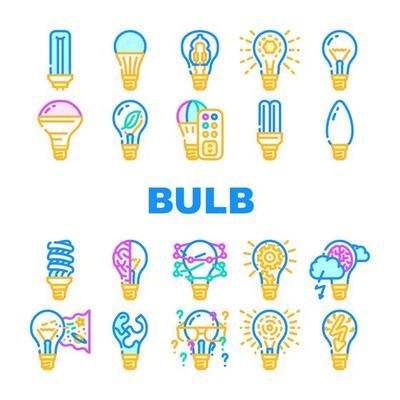 Bulb Lighting Electric Accessory Icons Set Vector