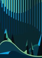 Poster with aurora borealis and forest. vector