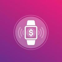 Contactless payment with smart watch icon, vector