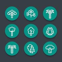 Trees linear round icons set vector