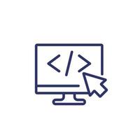 icono de línea de codificación con código en pantalla vector