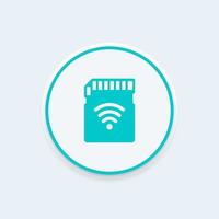 SD card icon, digital memory card with wi-fi, vector illustration