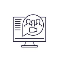 video conference, online meeting line icon vector