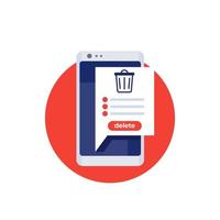 Trash bin in a phone, delete files vector icon
