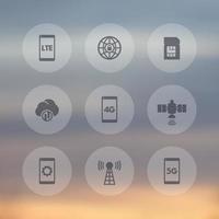 wireless technology transparent icons, 4g network pictogram, lte icon, mobile communication, connection signs, 4g, 5g mobile internet