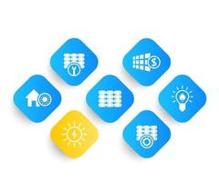 Solar energy, panels, alternative energetics and renewable energy use icons set vector