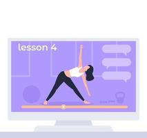 online yoga class, lessons on TV vector illustration