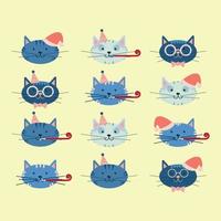 Happy New 2023 Year. Set of cats with holiday attributes. Flat vector illustration.