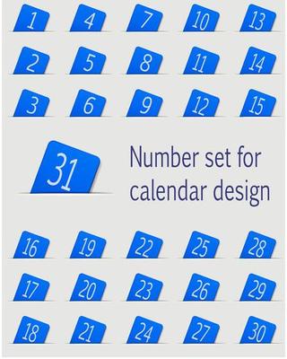 Set of calendar icons with numbers. Vector illustration