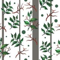 seamless watercolor pattern of laurel, olive leaves and branches with gray stripes. Seamless floral texture with branches. Natural and Organic. Green plant textile print design. vector stock