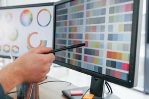 Using different colors. Male designer working in the office by using PC photo