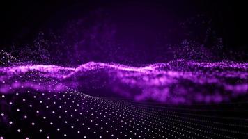 Abstract Purple digital particle wave and light background line dots cyber animation or technology, 4K 3D motion video. video