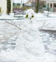 feo muñeco de nieve en invierno foto