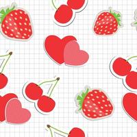 Seamless pattern with heart, cherry, strawberry. Vector illustra