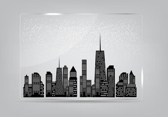 Glass frame with the city in the background. Vector illustration.