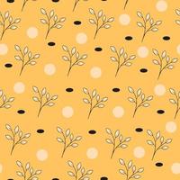 Floral vintage seamless pattern with elegant branches and blobs on a yellow background. Trendy vector illustration