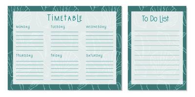 Timetable ,seashells, Class schedule, weekly calendar and to-do list. Weekly schedule. Organizer information template. Empty school timetable. Empty to-do list. Planning sheet planning.