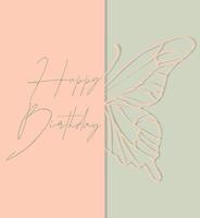 Happy Birthday beige pastel postcard vintage style, butterfly, scrapbooking, for congratulations. vector