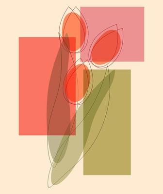 Spring card with tulips and cubes abstraction. Vector illustration