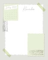 Reminders witch Calendar July 2022 To do list , template, blank, stamp, scrapbooking, plans, vintage.