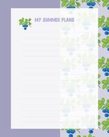 My summer plans To Do list Reminders witch Blueberry doodle pattern. Vector illustration