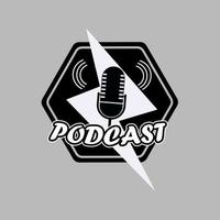 diseño de logotipo de podcast o radio con micrófono de estilo antiguo