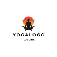 vector plano de plantilla de diseño de icono de logotipo de puesta de sol de yoga