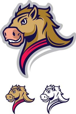 Logo style horse head mascot, colored version. Great for sports logos and team mascots.