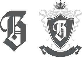 Letter B in shield. crest logo icon. Alphabet logotype vector design template.