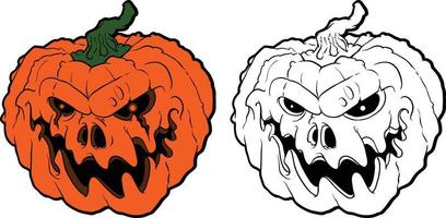 Calabaza de Halloween con cara de miedo aislado sobre fondo blanco. vector