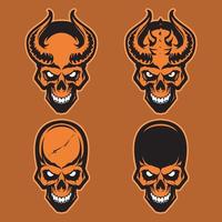 conjunto de cráneo de demonios con cuernos. ilustración vectorial