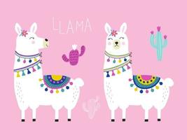 Set with cute llama. Vector illustrations