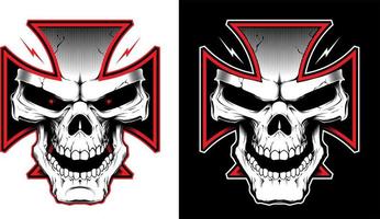 Vector illustration with Iron cross with a skull. Biker symbol. Motorcycle club T shirt graphics concept.